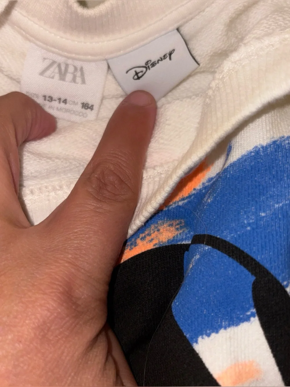 Zara White Kids Sweatshirt with Neon Brushstroke Mickey Graphic